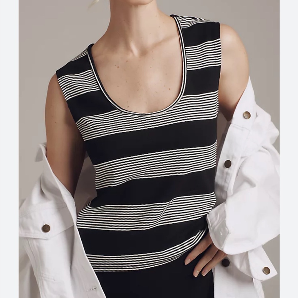 Bishop + Young Pique Striped Crew-Neck Sleeveless Top